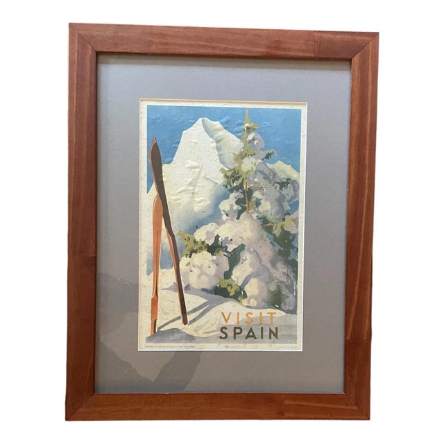Vintage Ski Poster - 1930's Visit Spain Ski Travel Poster For Sale In Reno/Lake Tahoe - Image 6 of 6