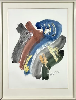 1986 Abstract Watercolor with Clothespin by Russ Armstrong, Framed