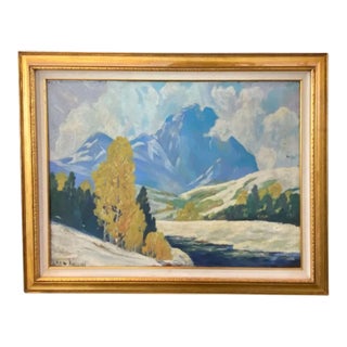 Large 1930s Native American Red Robin Oil on Canvas Painting, Colorado Mountainscape For Sale