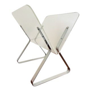1970s Milo Baughman Style Chrome and Lucite Magazine Holder For Sale
