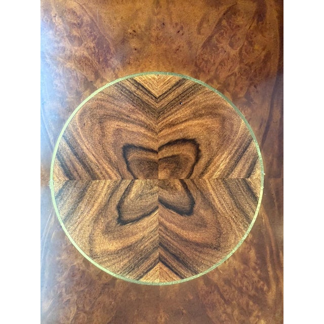 Pair of Burlwood Greek Key Side Tables With Custom Glass Tops For Sale - Image 9 of 18