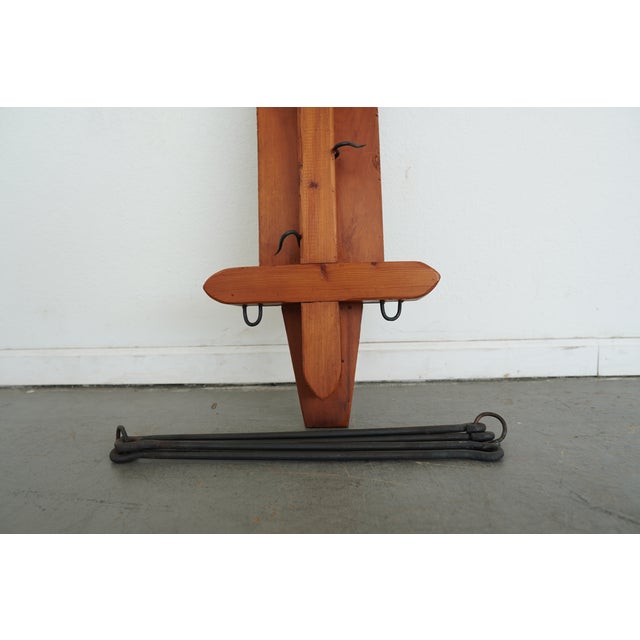 Vintage Rustic Wood & Iron Wall Pot Rack For Sale - Image 9 of 9