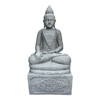 Vintage Stone Sitting Garden Buddha Statue For Sale