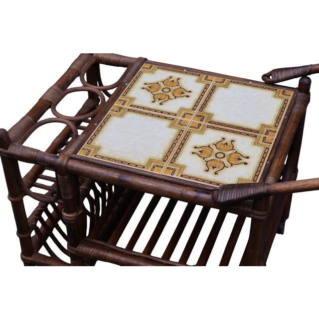 1960s Italian Bamboo & Rattan Tile-Top Drinks Trolley Bar Cart For Sale - Image 13 of 18