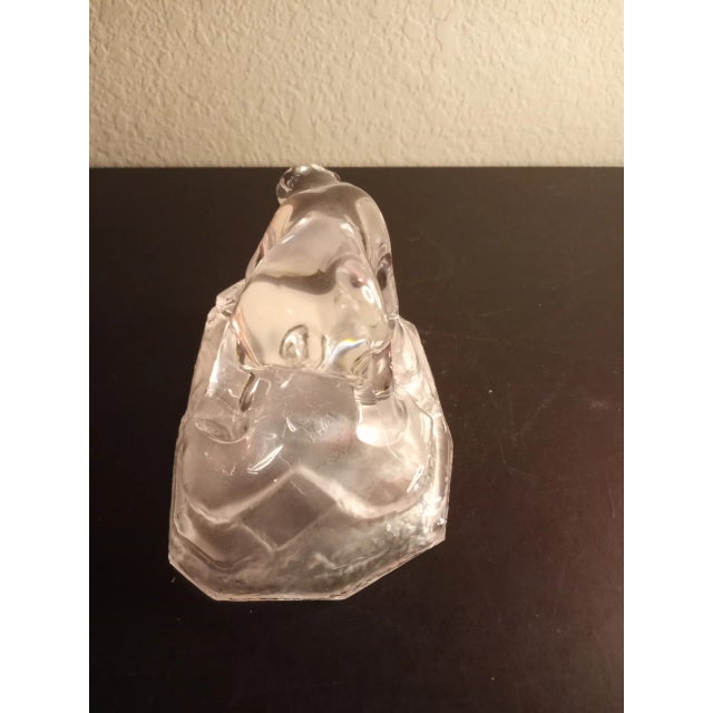 1980s Clear Art Glass Bear Figurine on Frosted Glass Pedestal For Sale - Image 4 of 8
