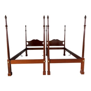 Antique Mahogany Reeded Poster Single Bed Frames - a Pair For Sale