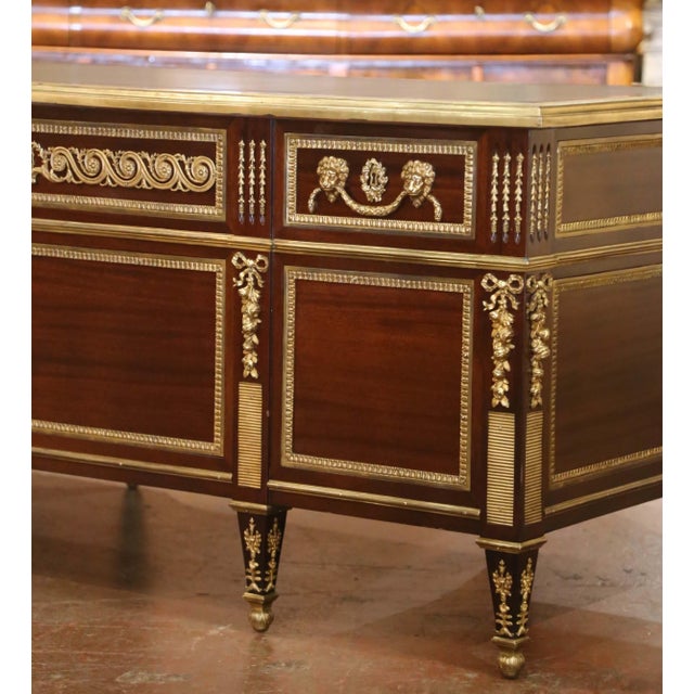 19th Century French Louis XVI Mahogany, Bronze & Leather-Top Partner Desk For Sale - Image 15 of 15