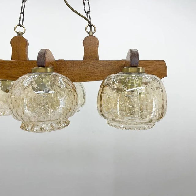 Wood & Glass Ceiling Lamp, Czechoslovakia, 1970s For Sale - Image 9 of 10