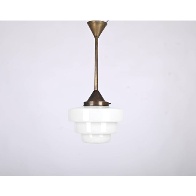 Art Deco Cascade Pendant Light in Brass and Opaline Glass, 1930s For Sale - Image 9 of 9