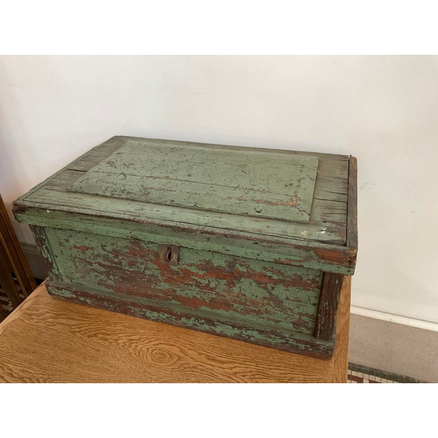 Early 20th Century Rustic Green Painted Wooden Storage Chest or Trunk For Sale - Image 9 of 14