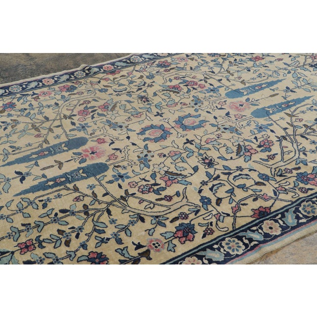 Rug & Kilim Antique Chinese Peking Runner in Beige With Bright Florals & Vines - Rug & Kilim For Sale - Image 4 of 6