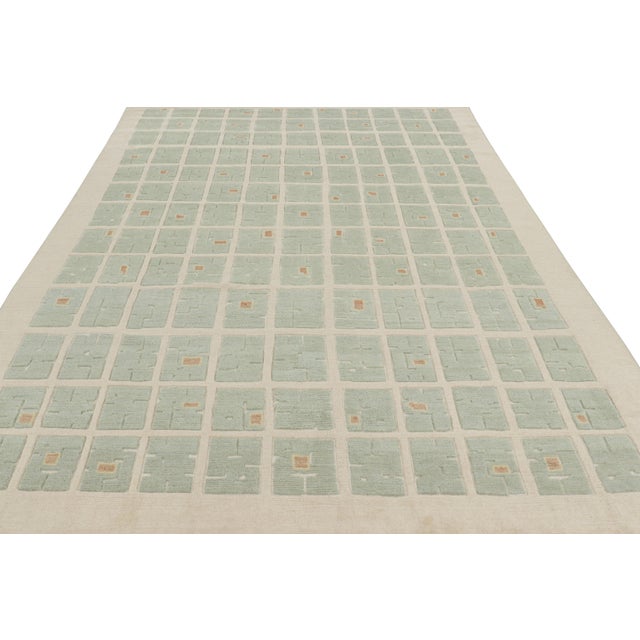 Rug & Kilim Rug & Kilim’s French Art Deco Style Rug With Light Green Geometric Patterns For Sale - Image 4 of 7