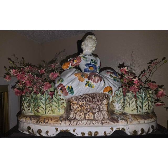 Type: Large vintage Italian porcelain figurine, likely from the Capodimonte manufactory. Scene: A rococo or baroque-style...