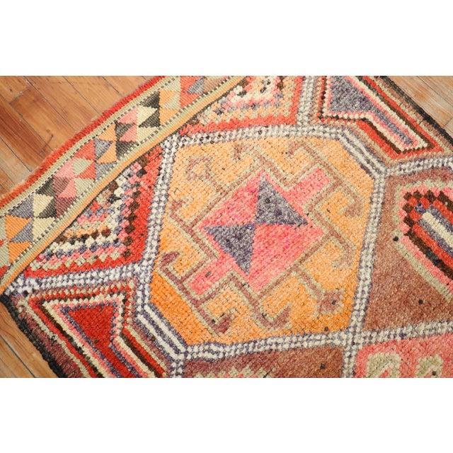 Brown Vintage Zabihi Collection Funky Tribal Turkish Runner For Sale - Image 8 of 10