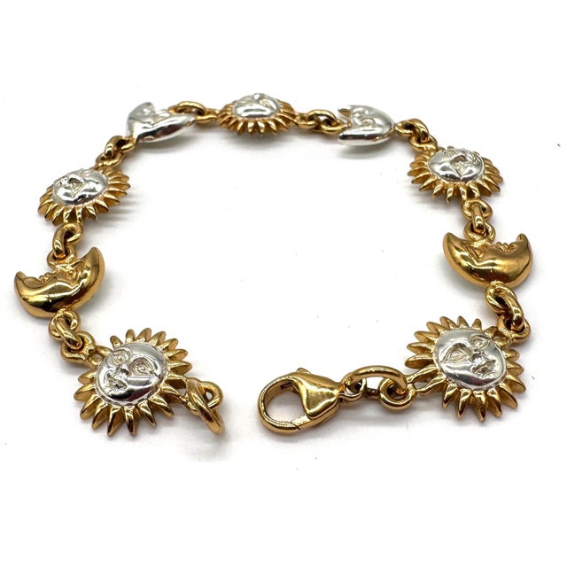 Signed Sergio Bustamante Sterling & Vermeil Sun & Moon Link Bracelet, 1990s For Sale - Image 11 of 18