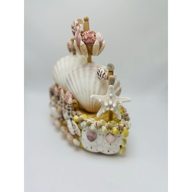 Coastal Vintage Shell Art Sailboat Birdhouse For Sale - Image 3 of 6