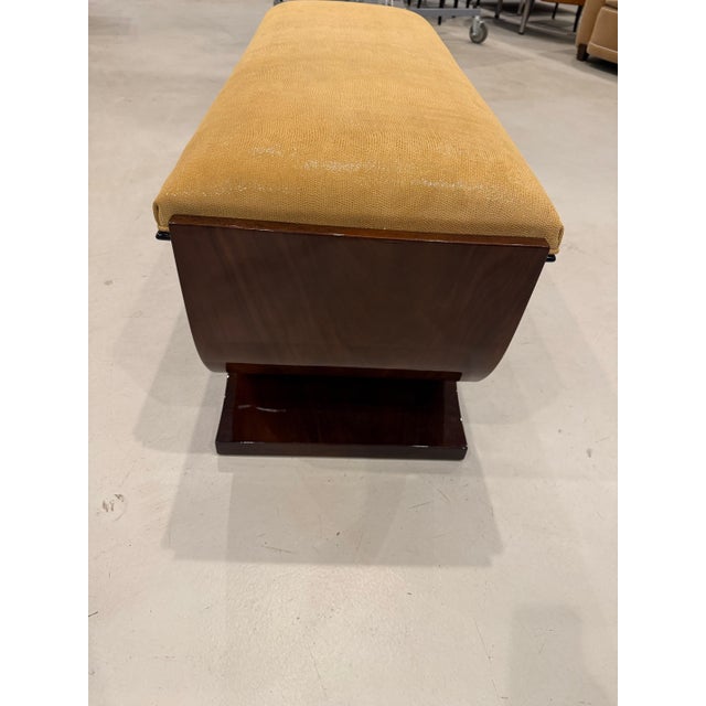Wood French Art Deco Bench Reupholstered in Gold Galuchat Fabric For Sale - Image 7 of 11