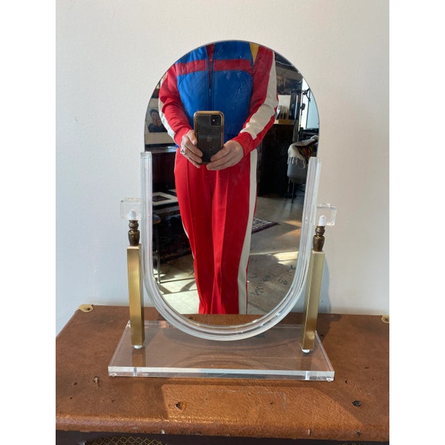 Vintage 1970s lucite tabletop vanity mirror by Charles Hollis Jones