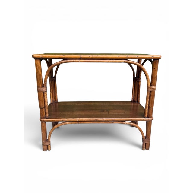 Vintage Bamboo Two-Tier Side Table | Hollywood Regency Coastal Rattan Accent Table For Sale - Image 10 of 10