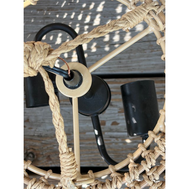 1980s Wicker Basket Weave Style Hanging Lamp With Double Lights and Chain For Sale - Image 10 of 11