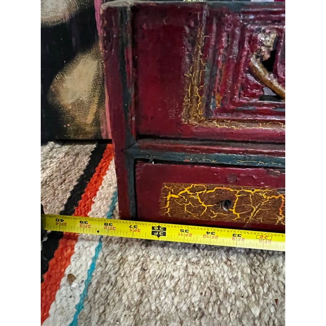 Wooden Vintage Red Shelf With Carved Details and Drawers For Sale In Atlanta - Image 6 of 8