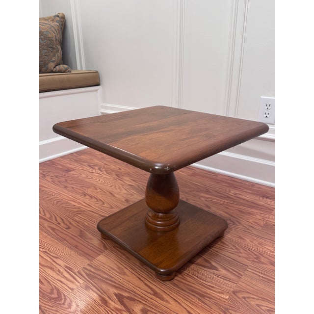 American Vintage Ethan Allen Classic Neoclassical Solid Maple & Live Birch Square Pedestal Side Table For Sale - Image 3 of 12