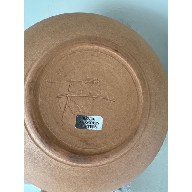 Ceramic Renee Margolin Signed Studio Pottery Low Bowl Sgraffito c.1980s For Sale - Image 7 of 10
