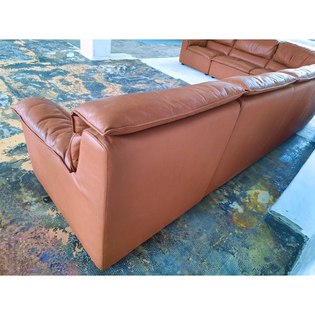Large Italian Five-Piece Modular Corner Sofa Set in Cognac Leather, 1970s For Sale - Image 4 of 15