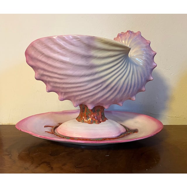 Antique 19th Century Wedgwood Pearlware Centerpiece - Pink Nautilus Sea Shell Compote Tureen With Clam Shell Under Tray For Sale - Image 11 of 18