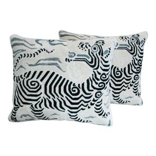 24" X 22" Boho Chic Clarence House Tibet Dragon Fabric Feather/Down Pillows - Pair For Sale
