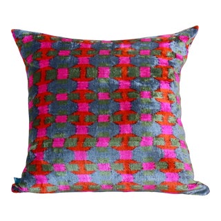 Multi- Color Velvet Ikat Pillow For Sale