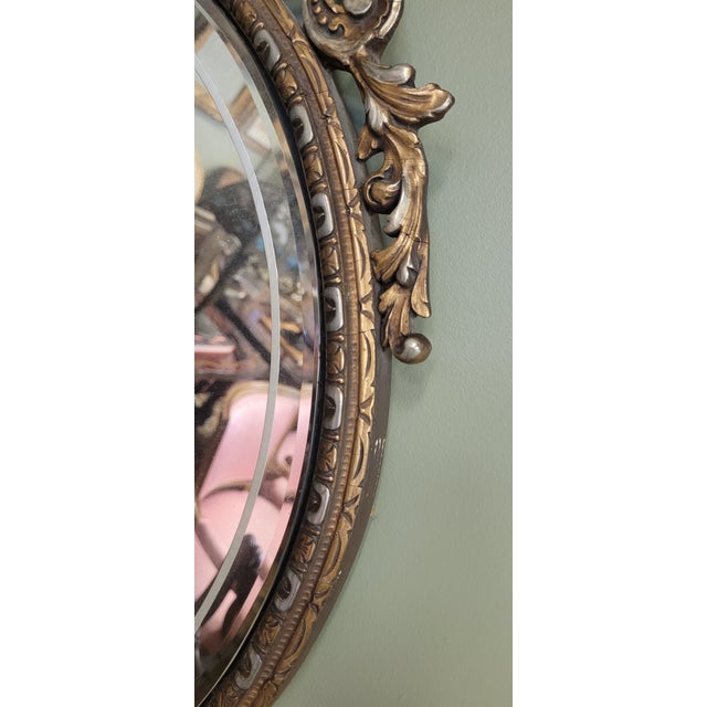 Wood 1920s Art Deco Gilt Round Small Mirror For Sale - Image 7 of 8