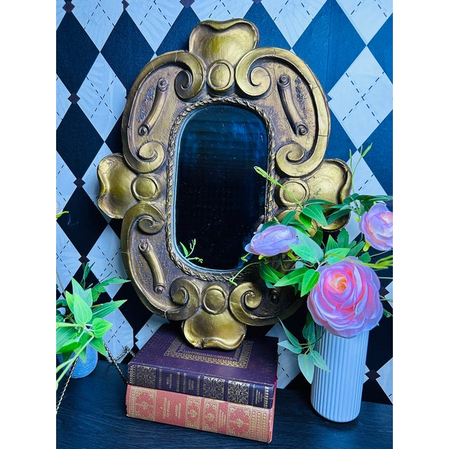 Giltwood Scroll Frame Oval Wall Mirror With Craquele, 20" For Sale - Image 4 of 6