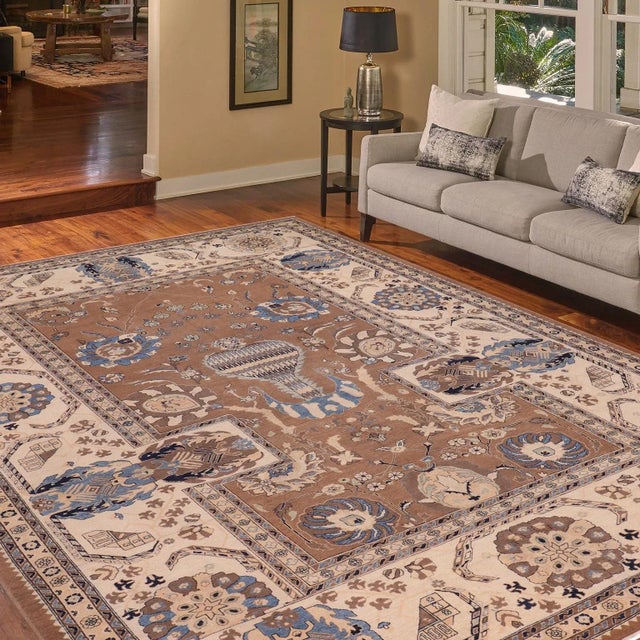 "Enhance the ambiance of your home with this magnificent Persian-influenced Turkish hand-knotted rug made by skilled...