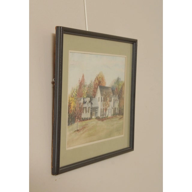 Traditional Vintage 20th C. New England House in Autumn Original Watercolor, Signed For Sale - Image 3 of 13