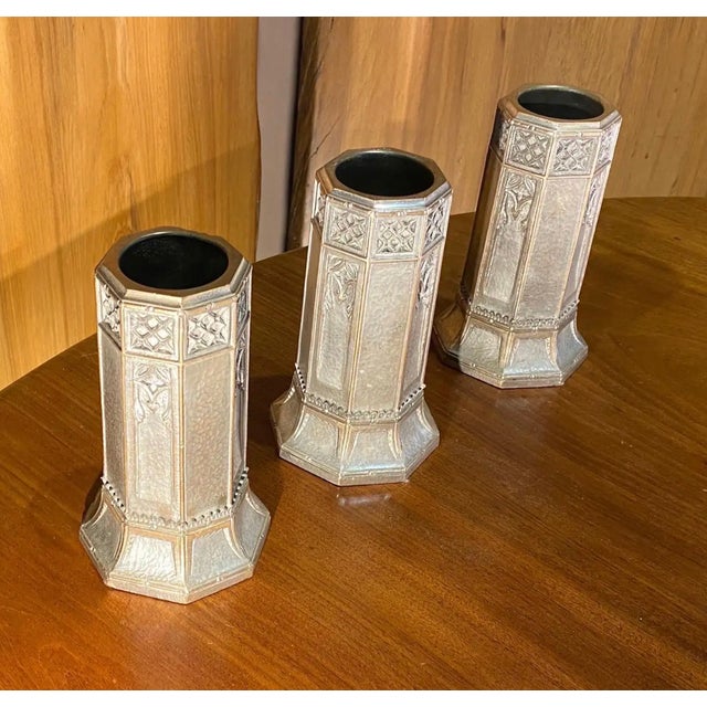Set of 3 silvered bronze bud vases from the late 19th- early 20th century.