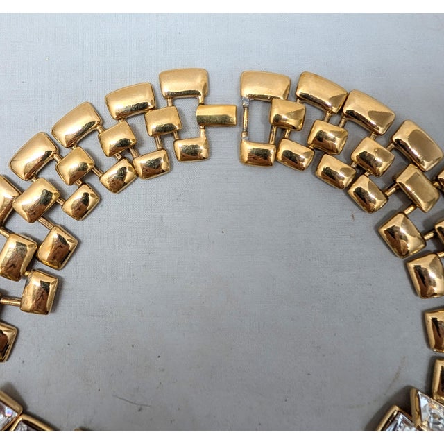 Vintage 1990 Signed Napier Goldtone Swarovski Crystals Wide Collar Necklace For Sale - Image 15 of 15