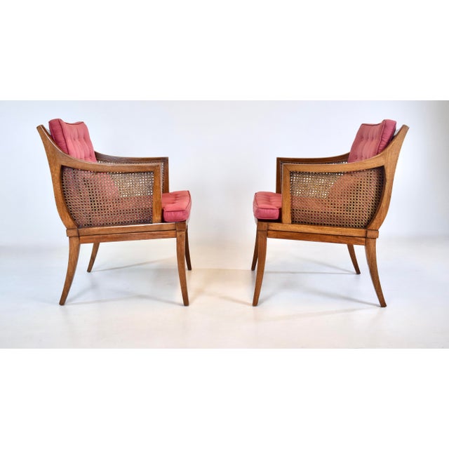Raspberry Red Mid Century Modern Lounge Chairs by Erwin Lambeth, Cane & Mahogany For Sale - Image 8 of 11
