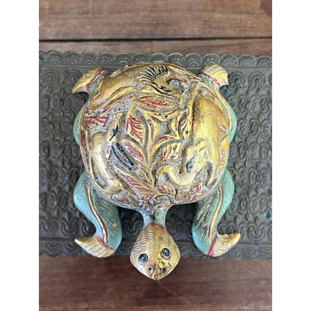 Vintage Hand Carved and Hand Painted Wooden Turtle Figurine For Sale - Image 10 of 11