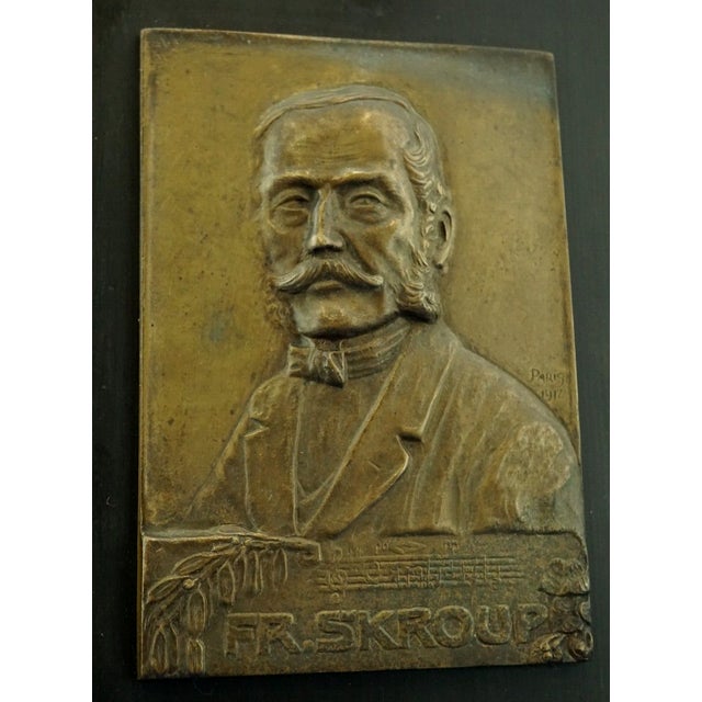 20th Century Bronze Plaque Portrait of František Škroup by Antonín Popp, Paris, 1912 For Sale - Image 3 of 18