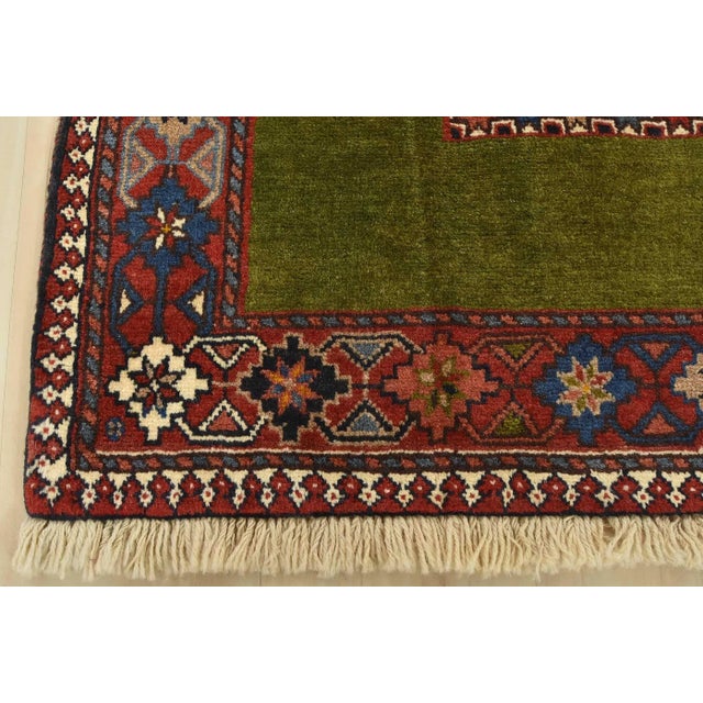 Yalameh Rug 4'10'' X 6'8'' Green Wool Vintage Tribal Hand-Knotted Carpet For Sale - Image 10 of 13