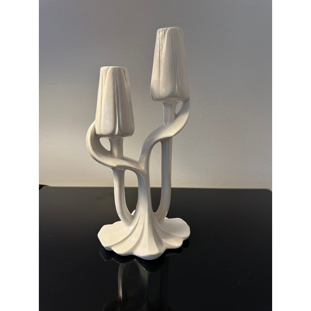 Vintage White Tulip Candle Holder Maddux of California For Sale - Image 9 of 12