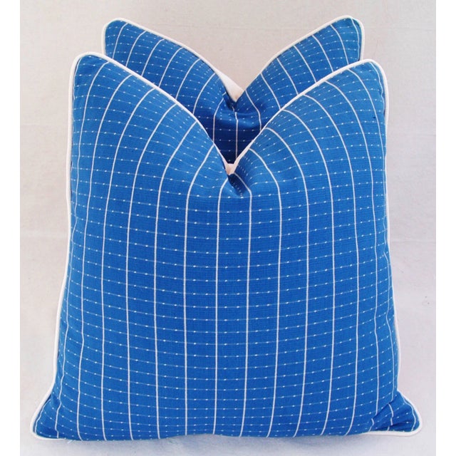 American Designer Coastal Blue/White Nautical Feather/Down Pillows 24" Square - Pair For Sale - Image 3 of 8