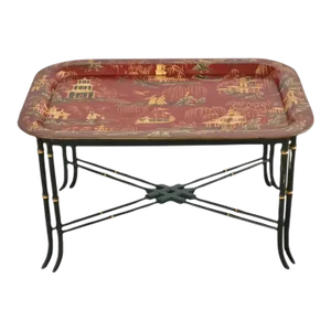 English Chinoiserie Style Faux Bamboo Lacquered Tray Table