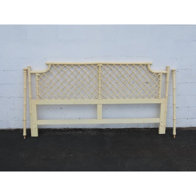 Hollywood Regency Faux Bamboo Posted Painted King Size Headboard 6681 For Sale - Image 16 of 16