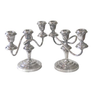 Pair Sheffield Candleabra Lighting Vintage Silverplate C. 1940s For Sale