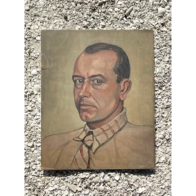 Paper Vintage Boho Original Oil Portrait on Paper For Sale - Image 7 of 12