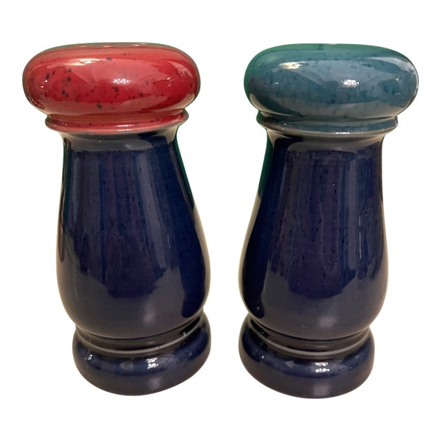 Vintage Denby Harlequin Salt and Pepper Shakers For Sale