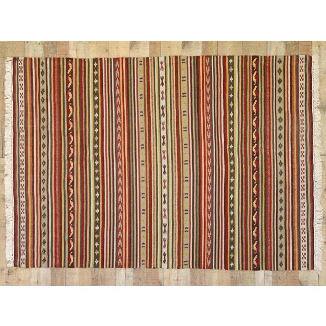 Brick Red Vintage Turkish Striped Kilim Rug, 04'07 X 06'05 For Sale - Image 8 of 9
