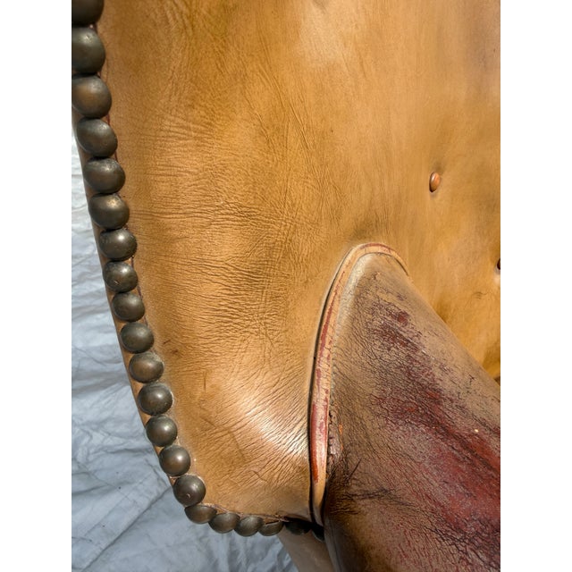 Animal Skin Mid 19th Century Napoleon III / Regency Leather Wing Chair For Sale - Image 7 of 9